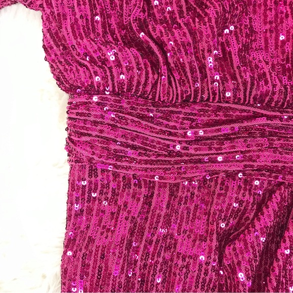 ELIZA J Hot Pink Sequin Long Sleeve Mini Dress Formal Cocktail Party‎ Size 6 New - Picture 8 of 15